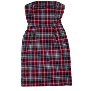 Forever 21 black red plaid white strapless tube top dress S